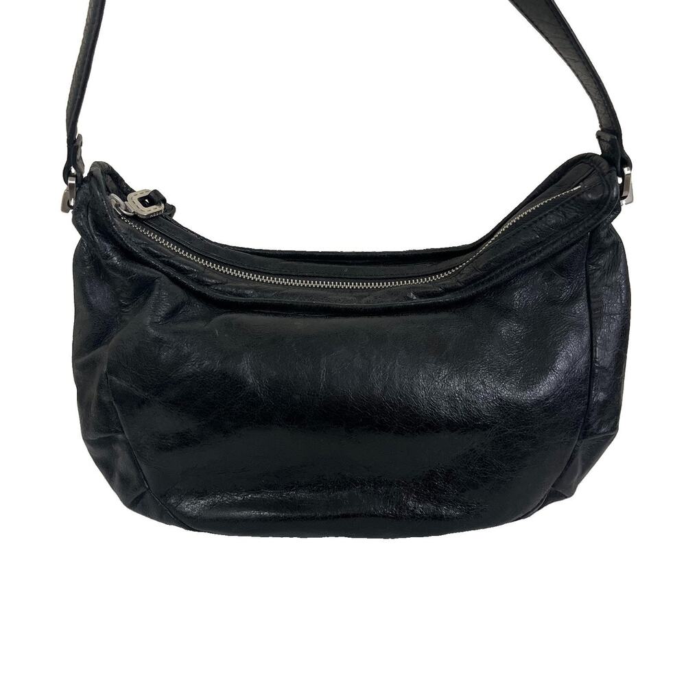Hobo The Original Leather Shoulder Bag Slouchy Y2K Floral Lining Black